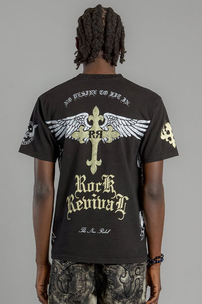 Winged Baroque Cross Graphic Tee in Black