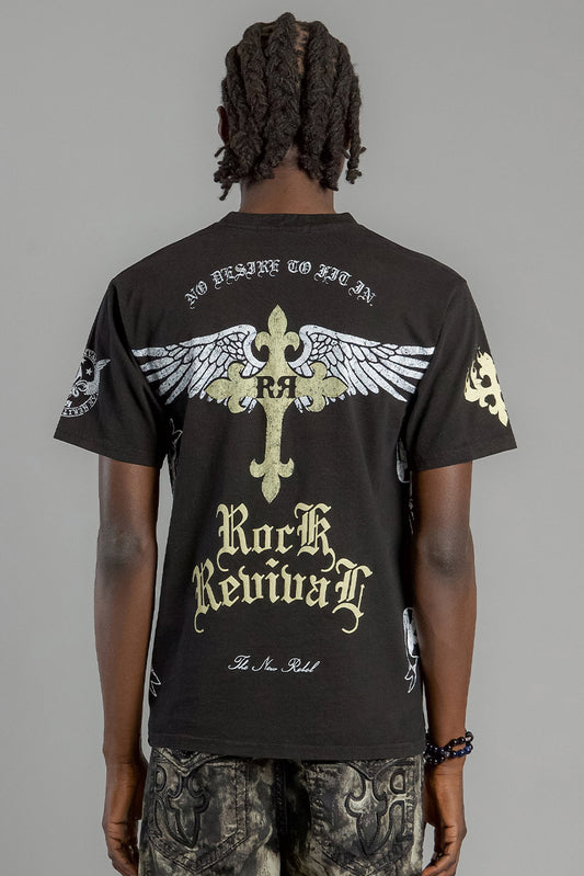 Winged Baroque Cross Graphic Tee in Black
