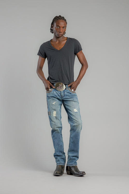 Vinton Straight Jeans in Medium Blue - GR Collection