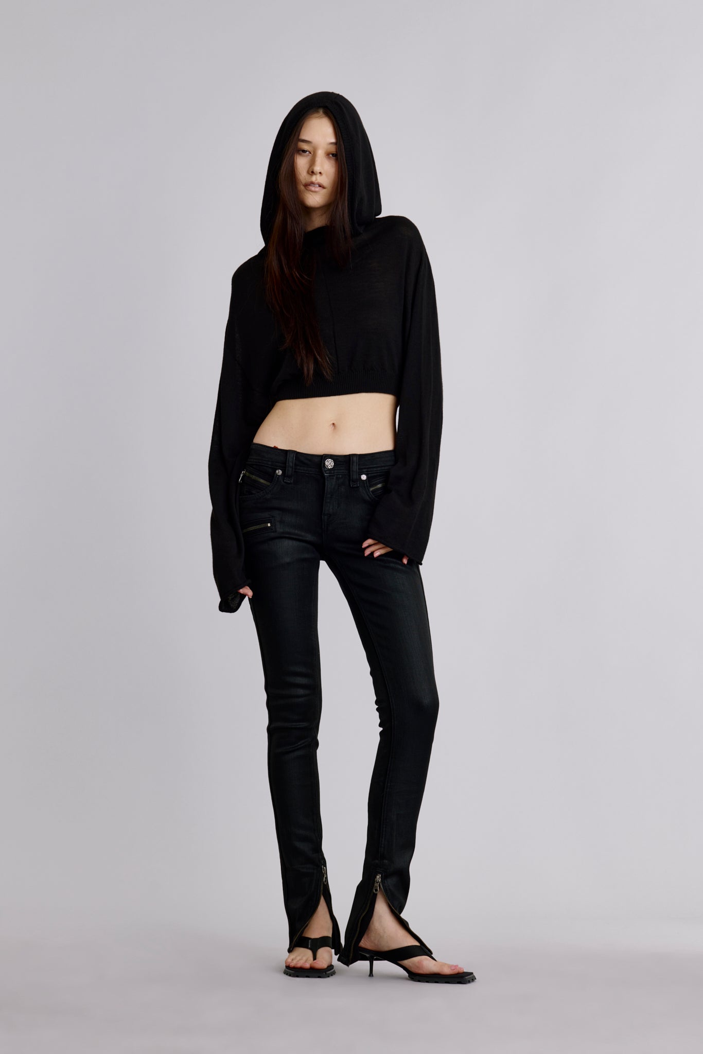 Camille Low-Rise Moto Skinny in Black Coating