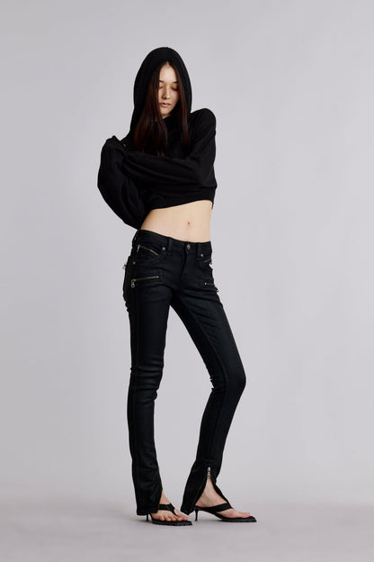 Camille Low-Rise Moto Skinny in Black Coating