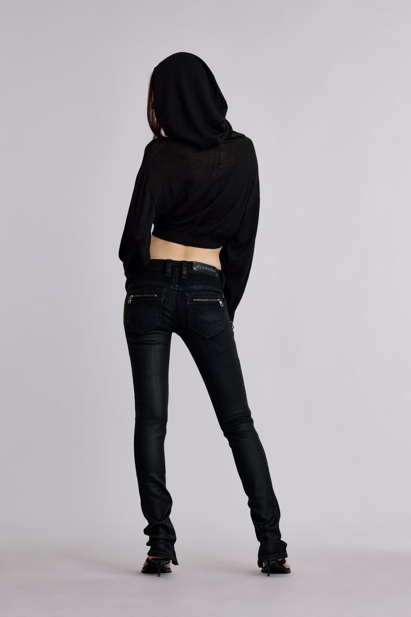 Camille Low-Rise Moto Skinny in Black Coating