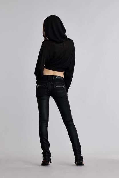 Camille Low-Rise Moto Skinny in Black Coating