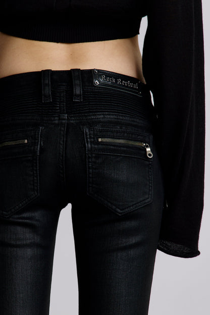 Camille Low-Rise Moto Skinny in Black Coating