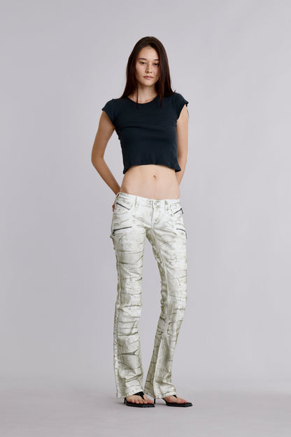 Kamil Super Low-Rise Moto Bootcut Jeans in Riot Frost