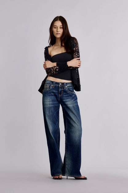 Titania Low-Rise Baggy Jeans in Dark Wash