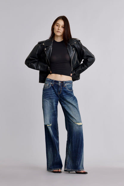Titania Low-Rise Baggy Jeans in Distress