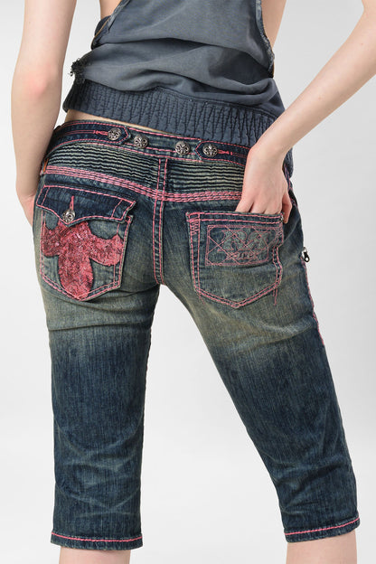 Racer x Rock Revival® Pink Stitch Capri