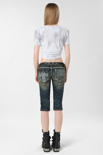Racer x Rock Revival® White Stitch Capri
