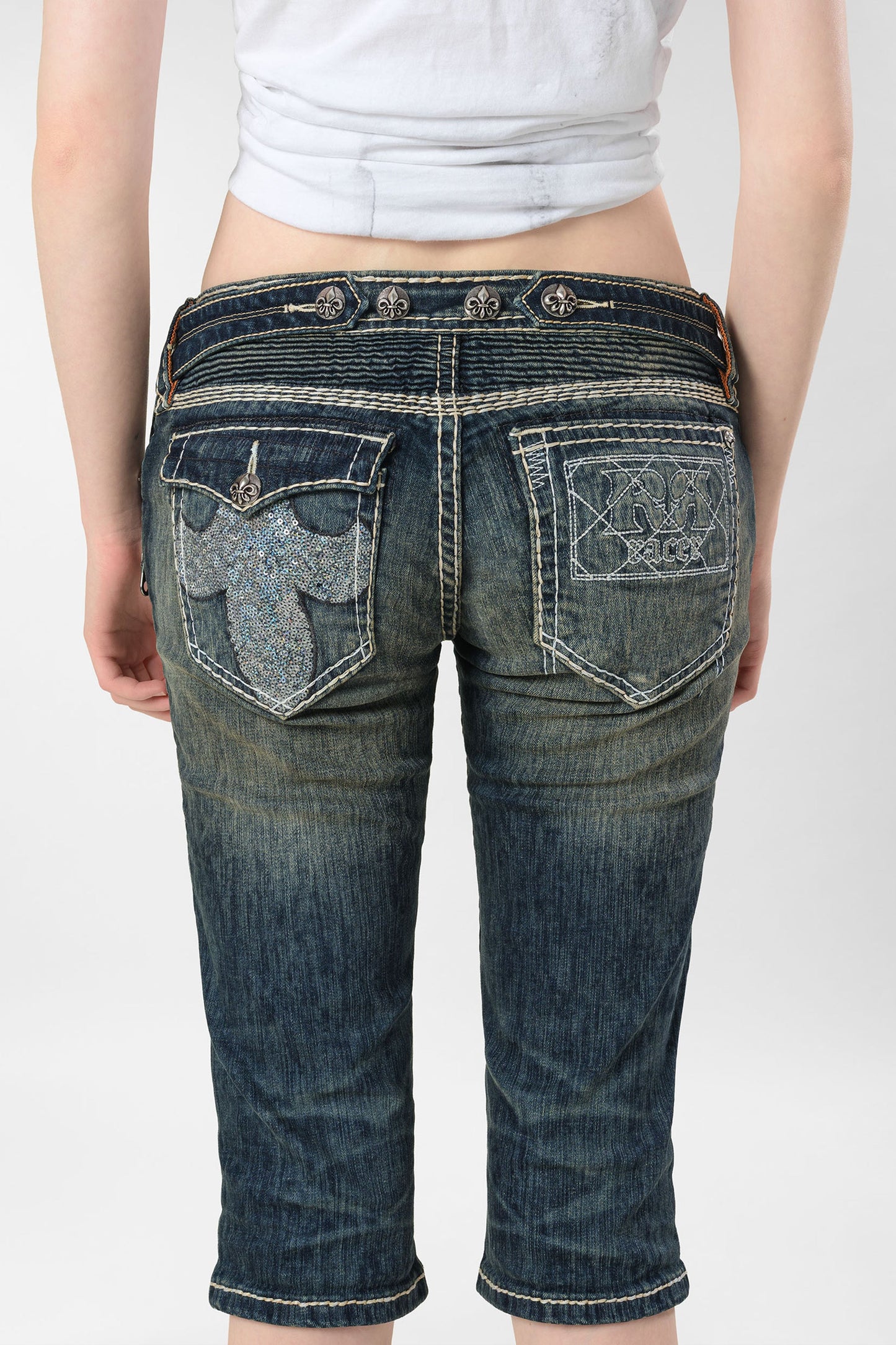 Racer x Rock Revival® White Stitch Capri